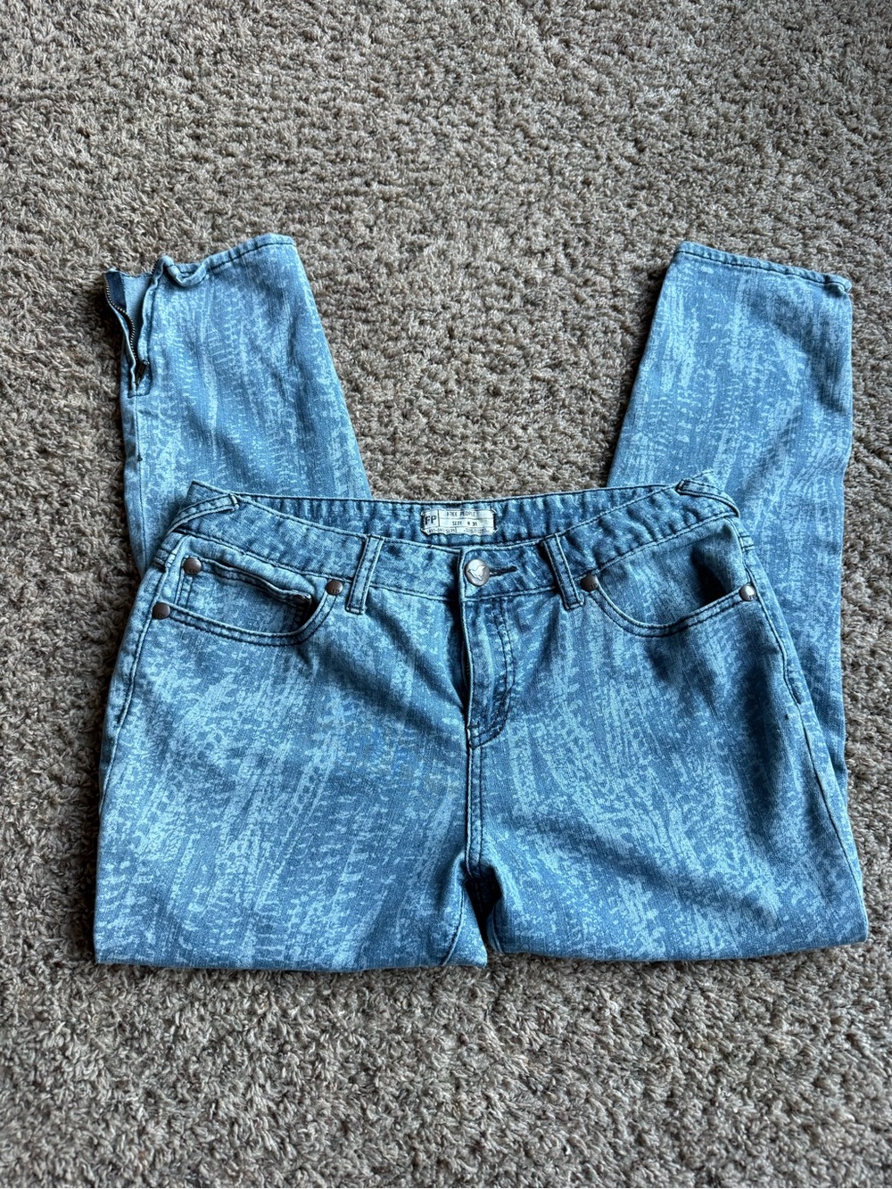 Free People Light Blue Patterned Skinny Jeans